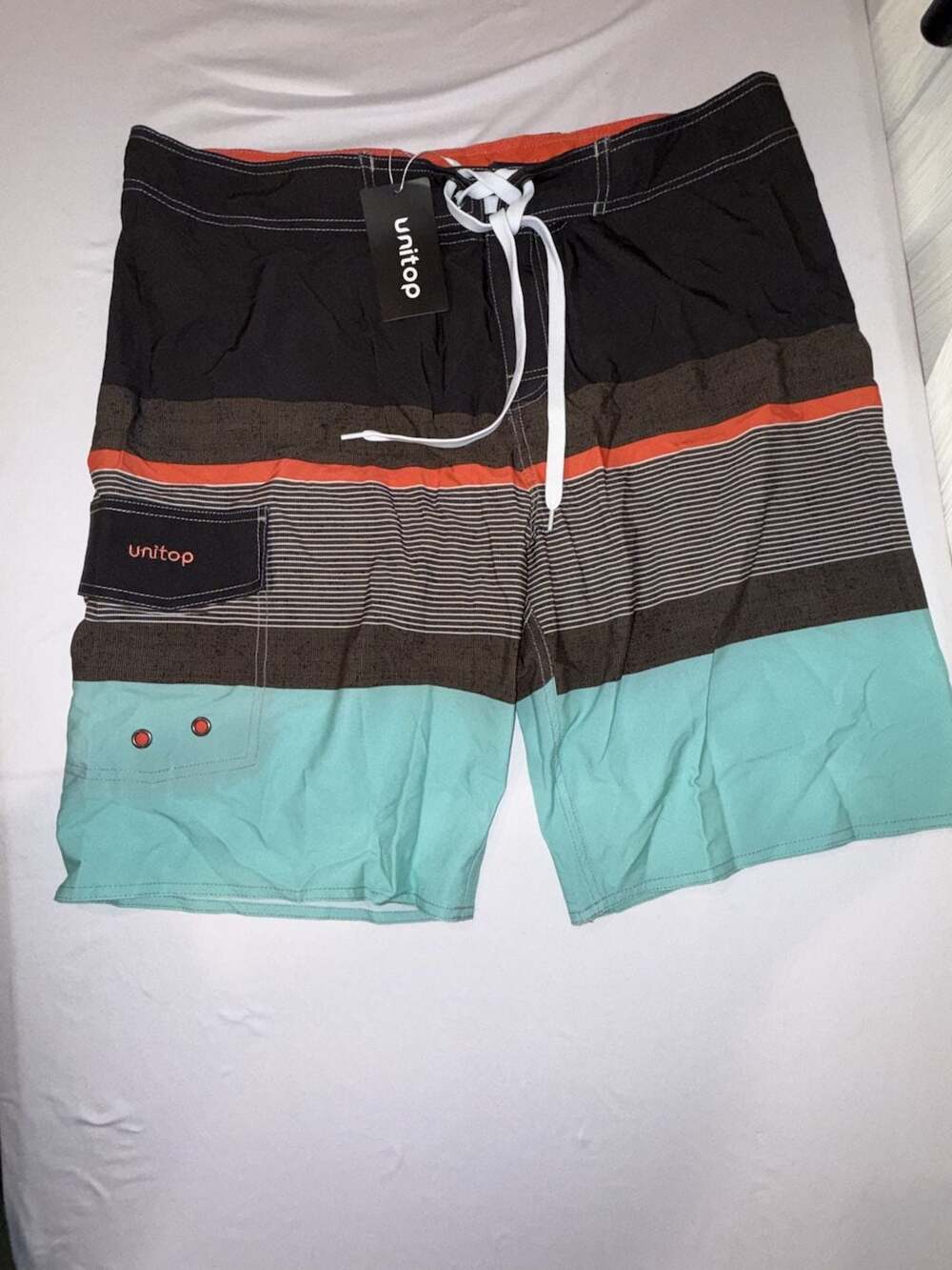 Unitop Men's Board Shorts Swim Trunks Striped Colorblock Size 38 (b40)